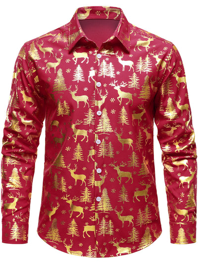 Camisa de manga larga con dibujo festivo de reno dorado para hombre