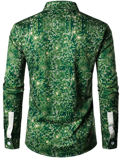 Camisa de hombre con temática navideña divertida para árbol de Navidad, camiseta de vacaciones en color verde, con botones y mangas largas