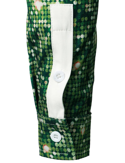 Camisa de hombre con temática navideña divertida para árbol de Navidad, camiseta de vacaciones en color verde, con botones y mangas largas