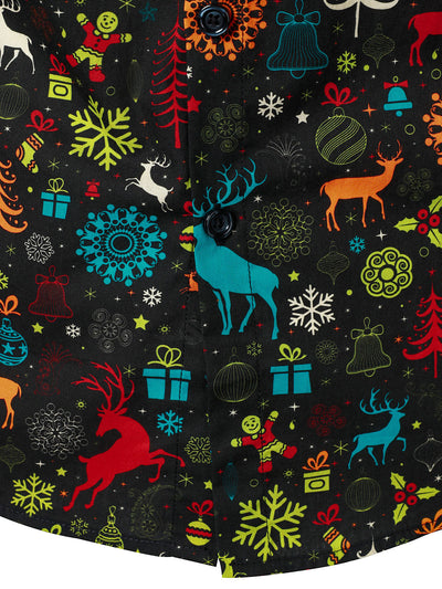 Camisa de manga larga divertida de renos navideños y copos de nieve para hombres