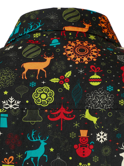Camisa de manga larga divertida de renos navideños y copos de nieve para hombres