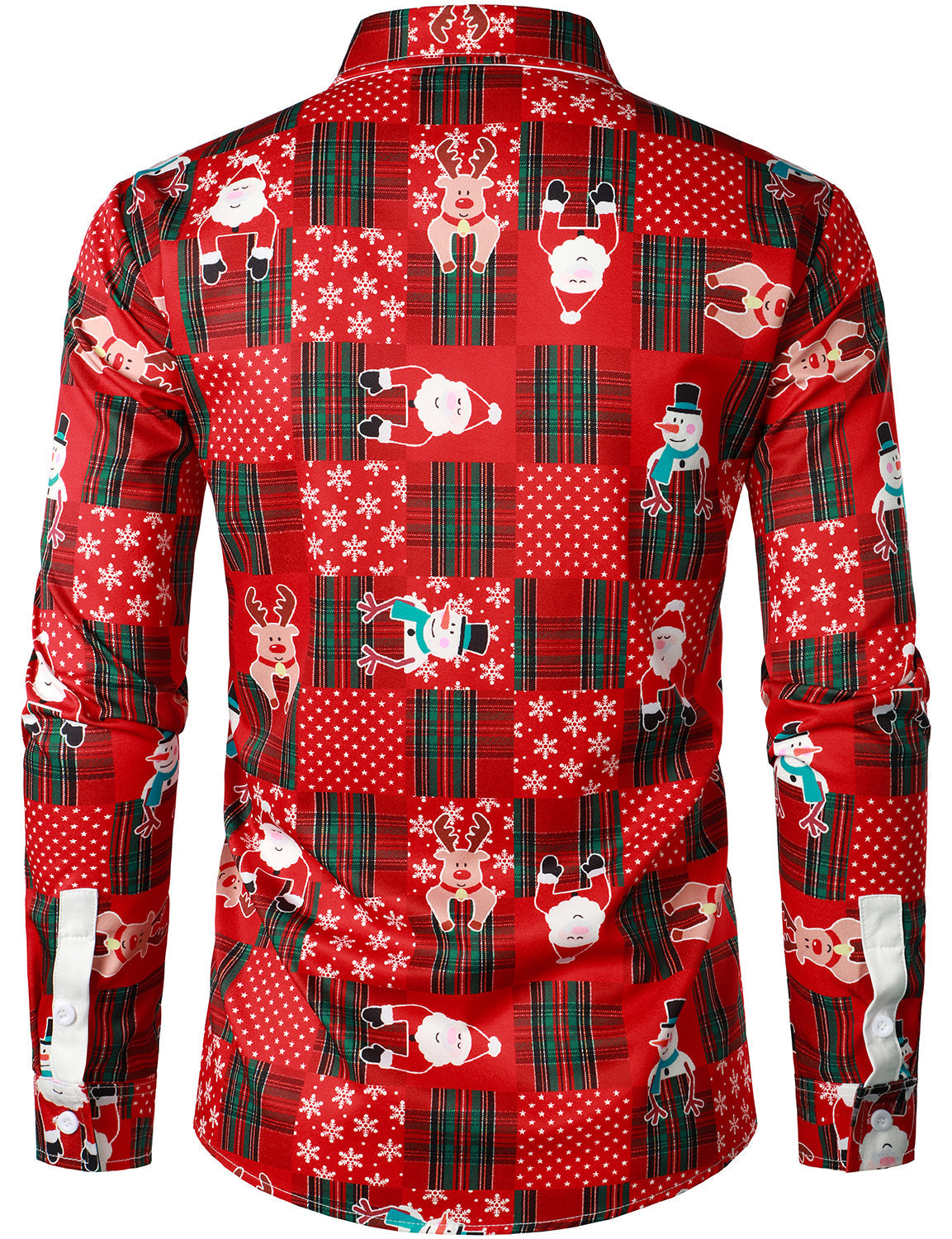 Camisa de manga larga vintage a cuadros rojizos para hombre, divertida para vacaciones y Navidad