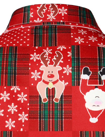 Camisa de manga larga vintage a cuadros rojizos para hombre, divertida para vacaciones y Navidad