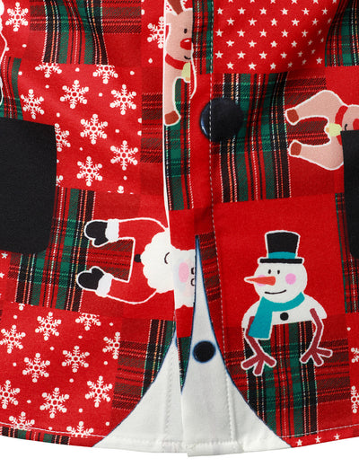 Camisa de manga larga vintage a cuadros rojizos para hombre, divertida para vacaciones y Navidad