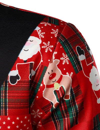 Camisa de manga larga vintage a cuadros rojizos para hombre, divertida para vacaciones y Navidad