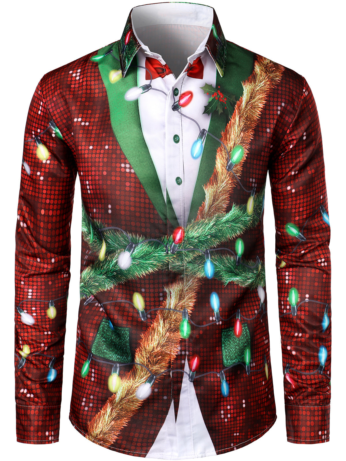 Camisa de manga larga divertida con tema navideño para hombres, estilo telescópico, perfecta para fiestas