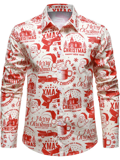 Suéter navideño para hombres en beige con diseño vintage divertido y mangas largas