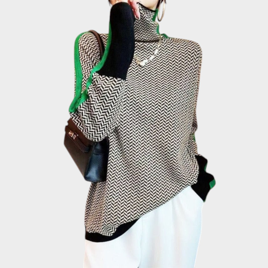 Marieke™ | Jersey de cuello alto con rayas contrastantes llamativas