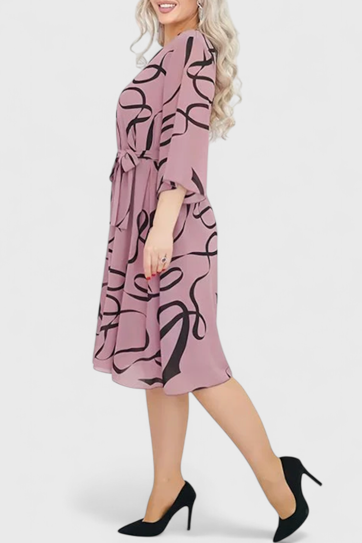 Amelie Vestido Midi Estampado con Cinturón y Corte Versátil