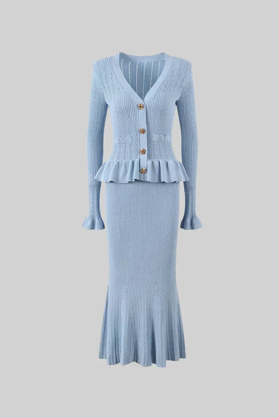 Prudence Conjunto de Vestido Midi de Punto Refinado y Top con Botones