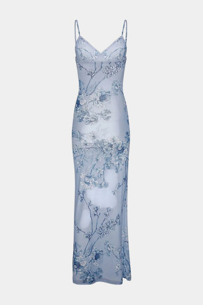 Iris Vestido de Encaje Floral Azul