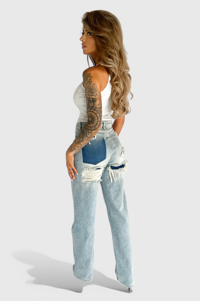 Roxy Jeans Vintage Desgastados de Cintura Alta