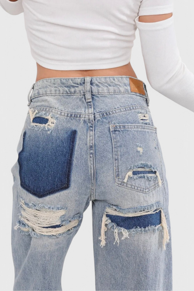 Roxy Jeans Vintage Desgastados de Cintura Alta