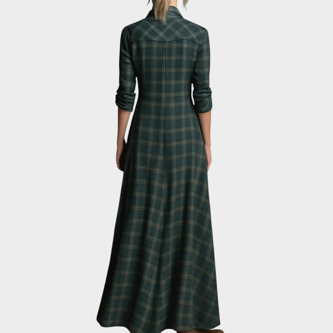 Calipso™ | Vestido largo camisero de cuadros verdes
