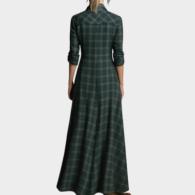 Calipso™ | Vestido largo camisero de cuadros verdes