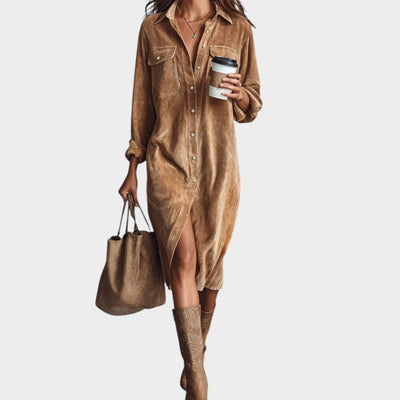 Maria™ | Vestido de pana marrón