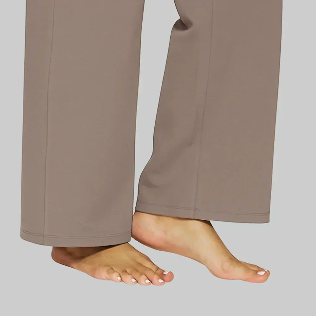 Pantalones de mujer de pierna ancha con cintura alta y bolsillos laterales