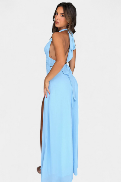 Latisha Vestido de Cuello Halter y Gran Abertura