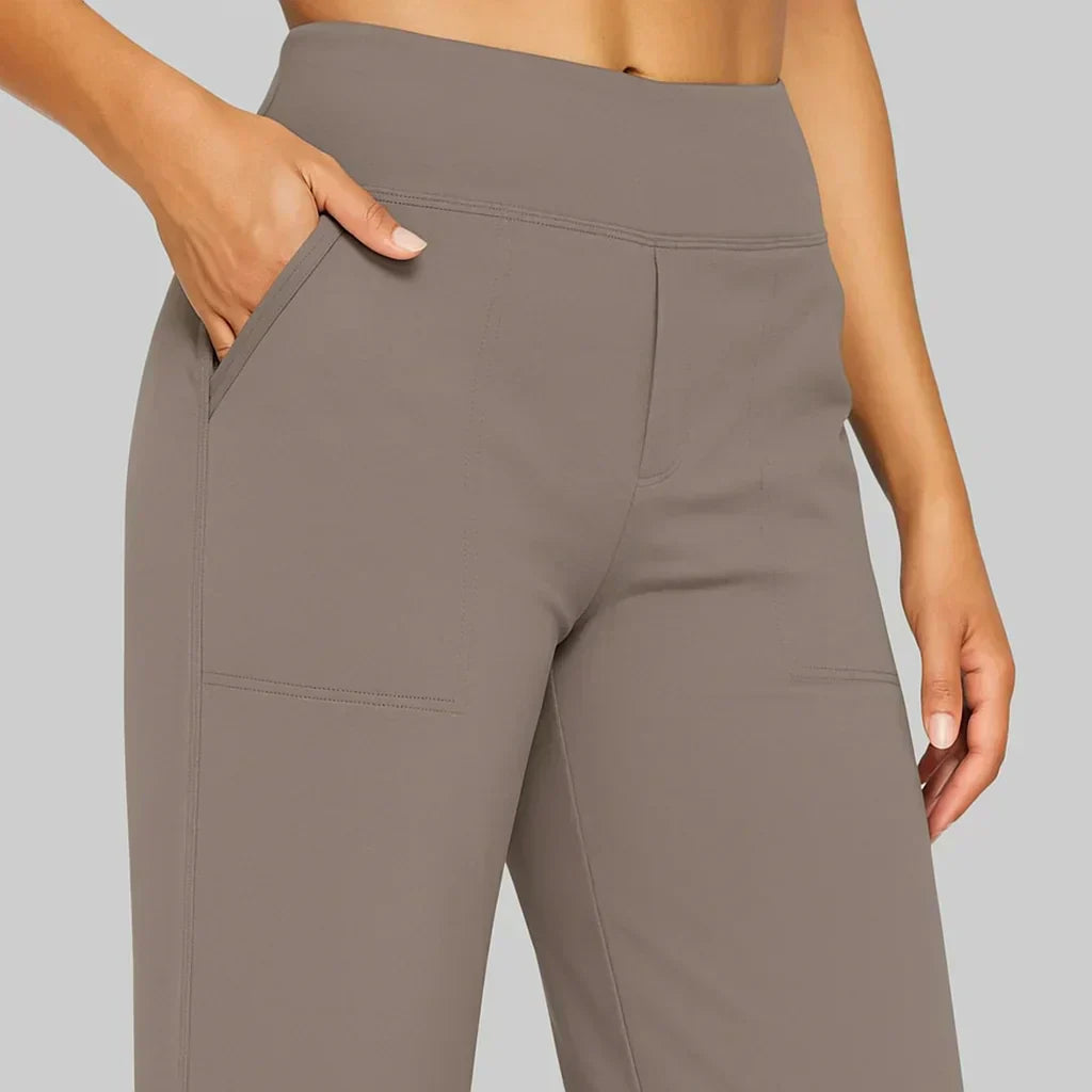 Pantalones de mujer de pierna ancha con cintura alta y bolsillos laterales