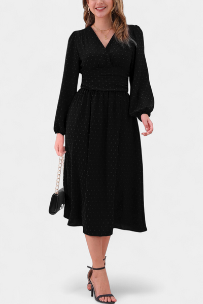 Faela Vestido Midi de Oficina con Lunares Suizos