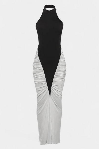 Ariana Vestido Midi Bicolor con Plisado