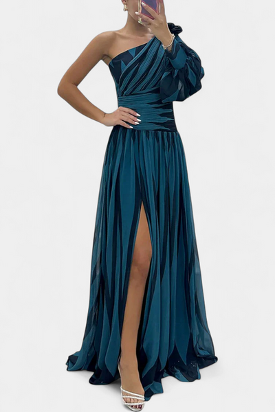 Bethania Vestido Maxí Elegante de Rayas con Un Solo Hombro
