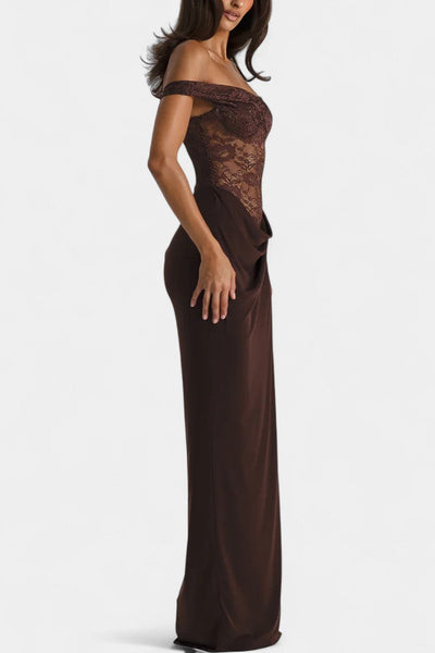 Castanza Vestido Maxi Asimétrico de Encaje con Dobladillo
