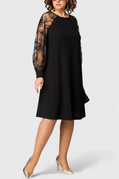 Bellezza Vestido de Encaje con Mangas Largas y Escote Redondo