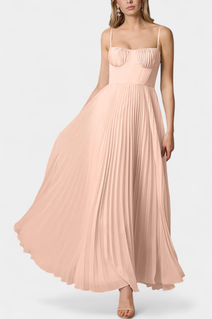 Ottilie Vestido de Chiffon Plisado con Corsé Esculpido y Escote Corazón