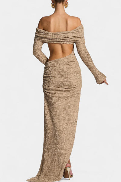 Fiammetta Vestido Maxi Ruchado con Corte y Abertura Alta