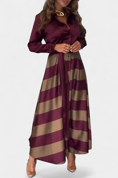 Nessia Vestido Camisero Largo a Rayas con Cinturón