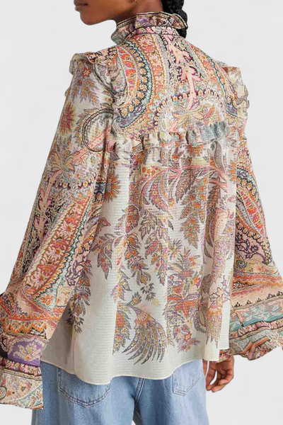 Finely Conjunto con Blusa de Volantes y Estampado Vintage Paisley