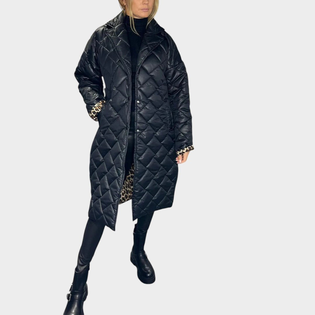 Ofira™ | Abrigo acolchado Wende con forro de estampado de leopardo