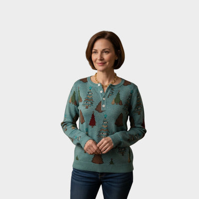 Elena | Suéter de Navidad con estampado de árboles navideños