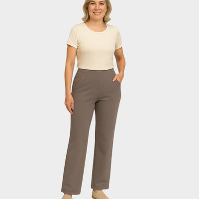 Pantalones de mujer de pierna ancha con cintura alta y bolsillos laterales